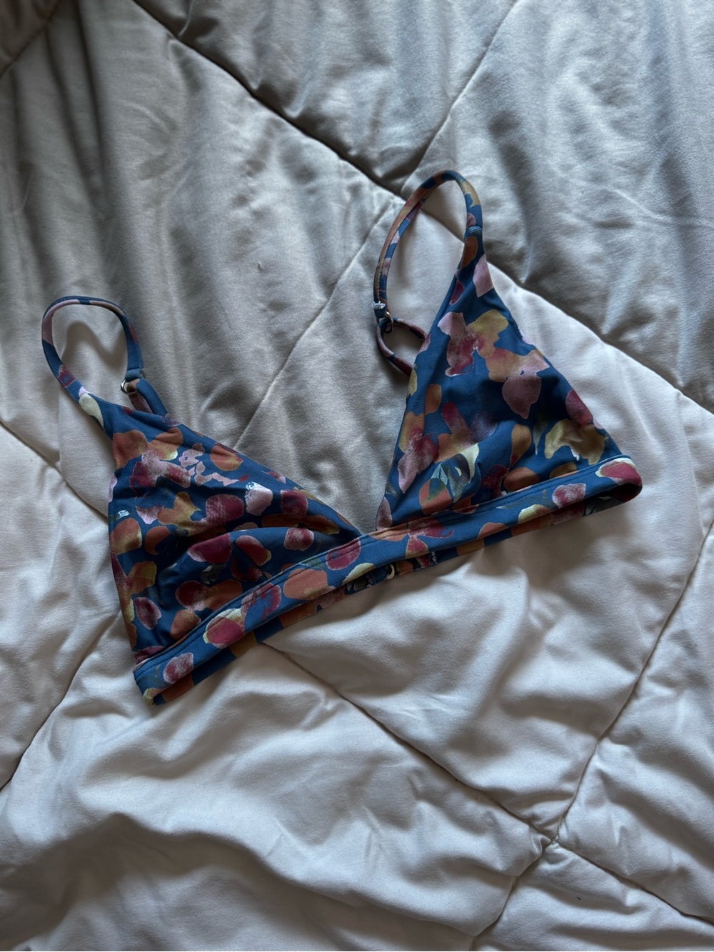 Midori Floral Print Triangle Bikini Top in Blue, Pink, Yellow
